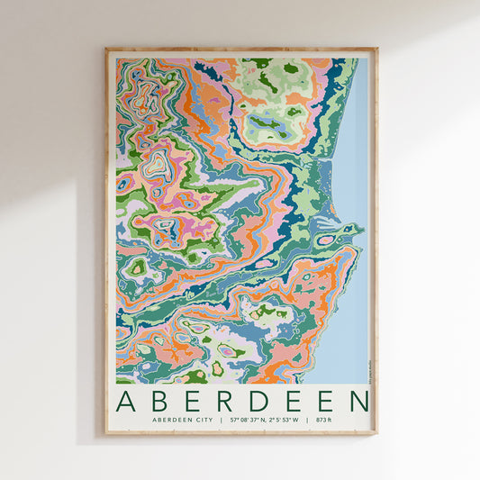 Aberdeen Colourful Topography Map Print