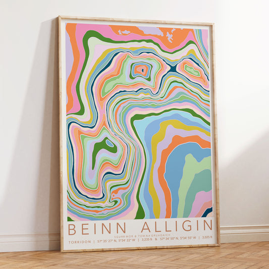 Beinn Alligin Colourful Topography Map Print