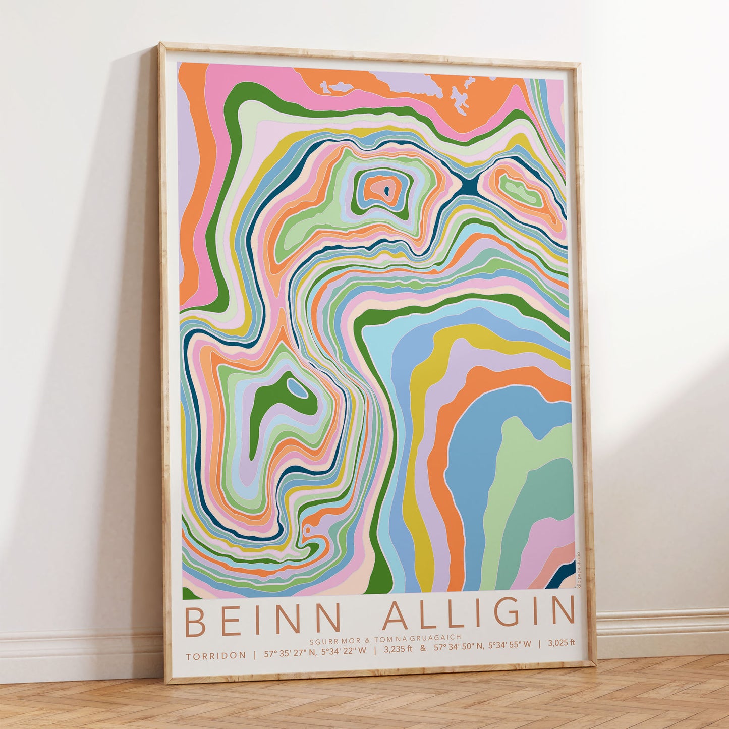 Beinn Alligin Colourful Topography Map Print