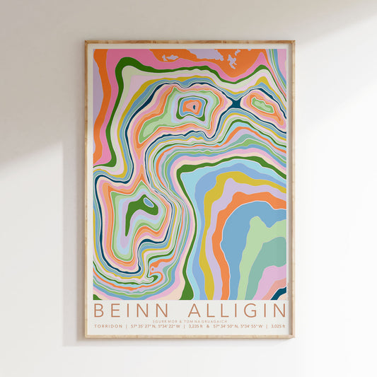 Beinn Alligin Colourful Topography Map Print