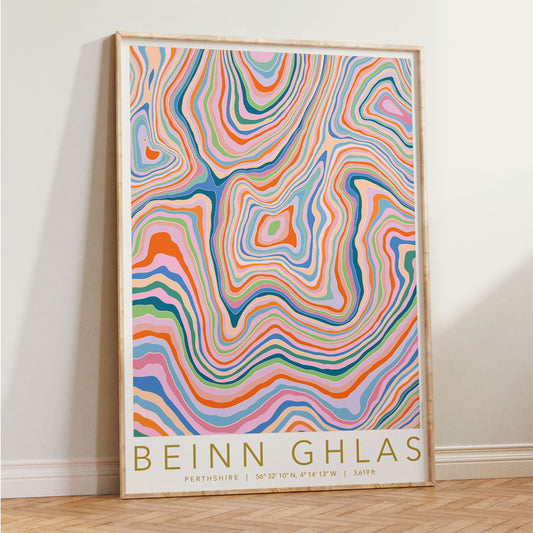 Beinn Ghlas Colourful Topography Map Print