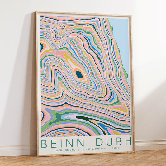 Beinn Dubh (Loch Lomond) Colourful Topography Map Print