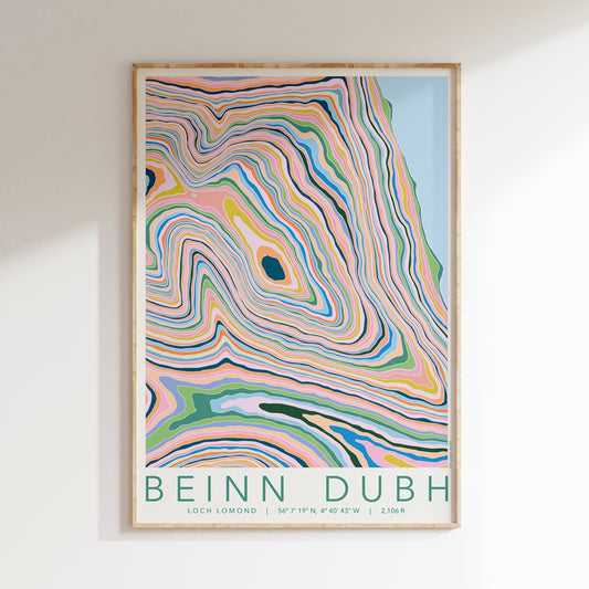 Beinn Dubh (Loch Lomond) Colourful Topography Map Print