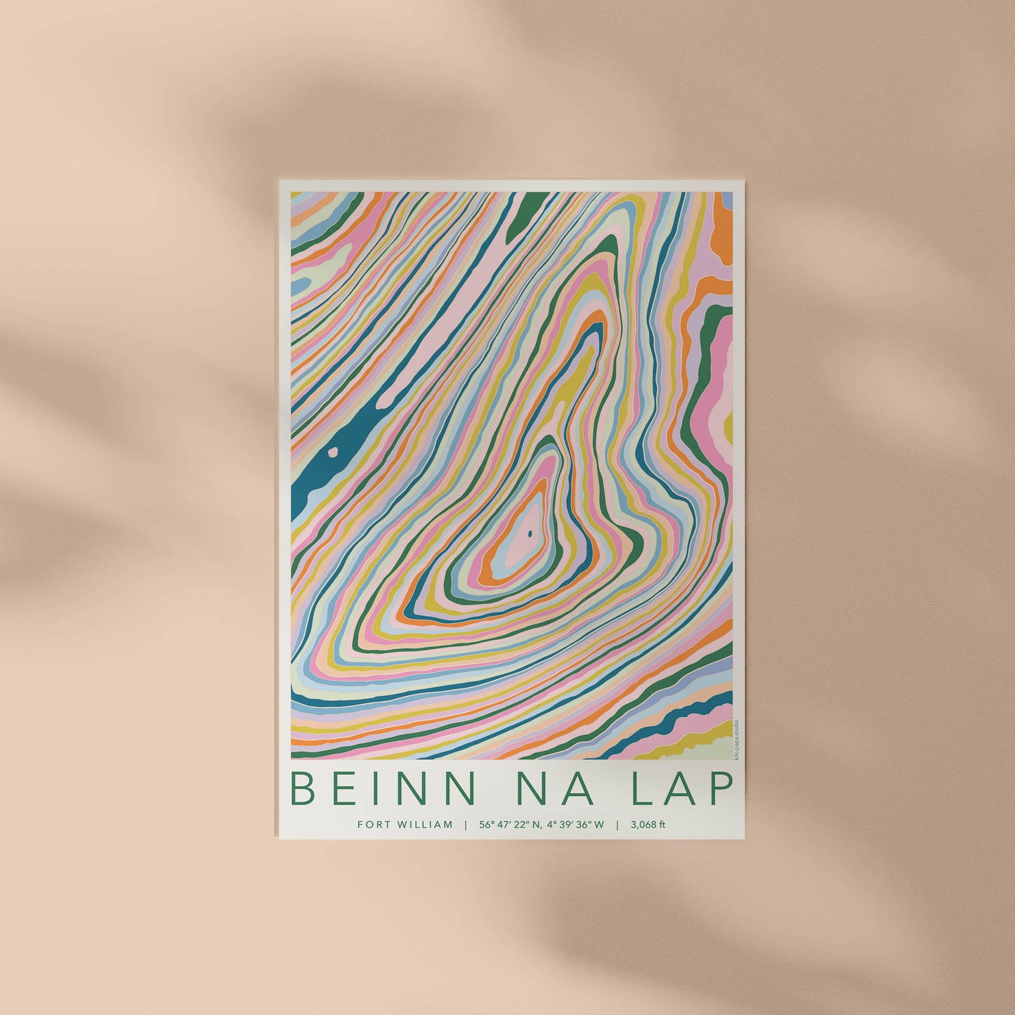 Beinn na Lap Colourful Topography Map Print