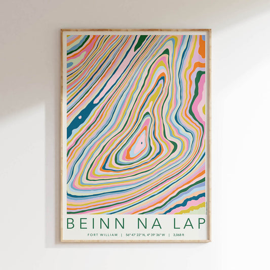 Beinn na Lap Colourful Topography Map Print