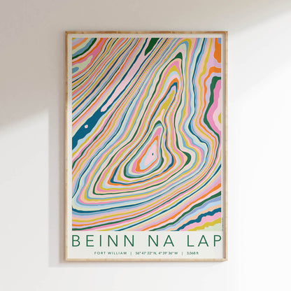 Beinn na Lap Colourful Topography Map Print