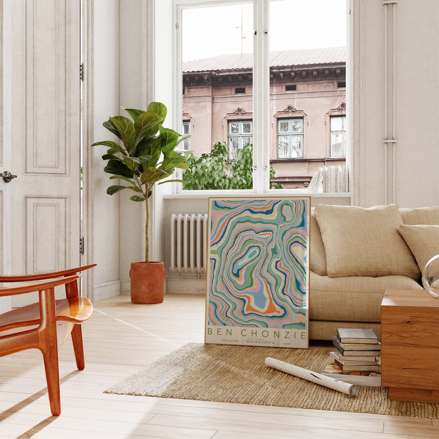 Ben Chonzie Colourful Topography Map Print