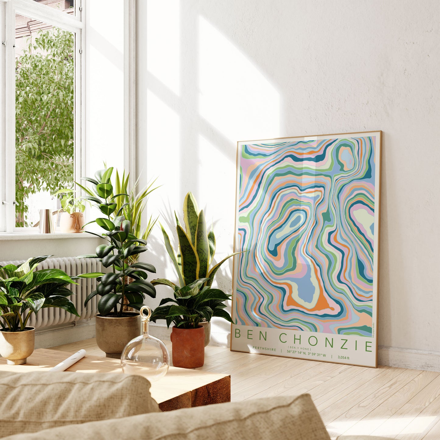 Ben Chonzie Colourful Topography Map Print