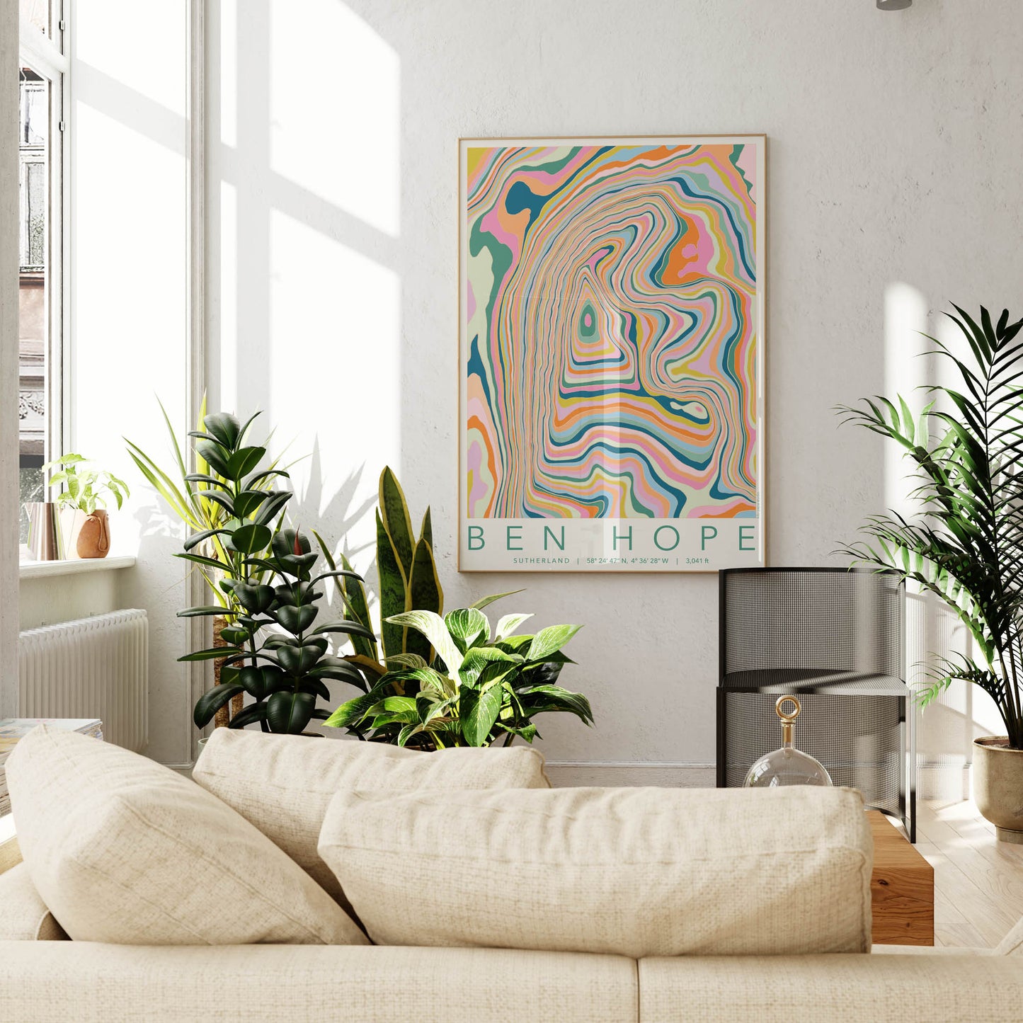 Ben Hope Colourful Topography Map Print