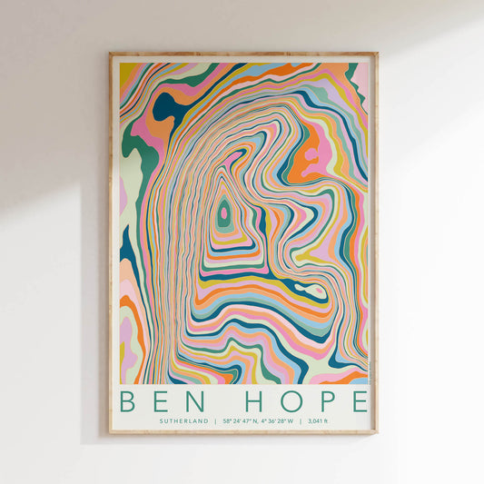 Ben Hope Colourful Topography Map Print