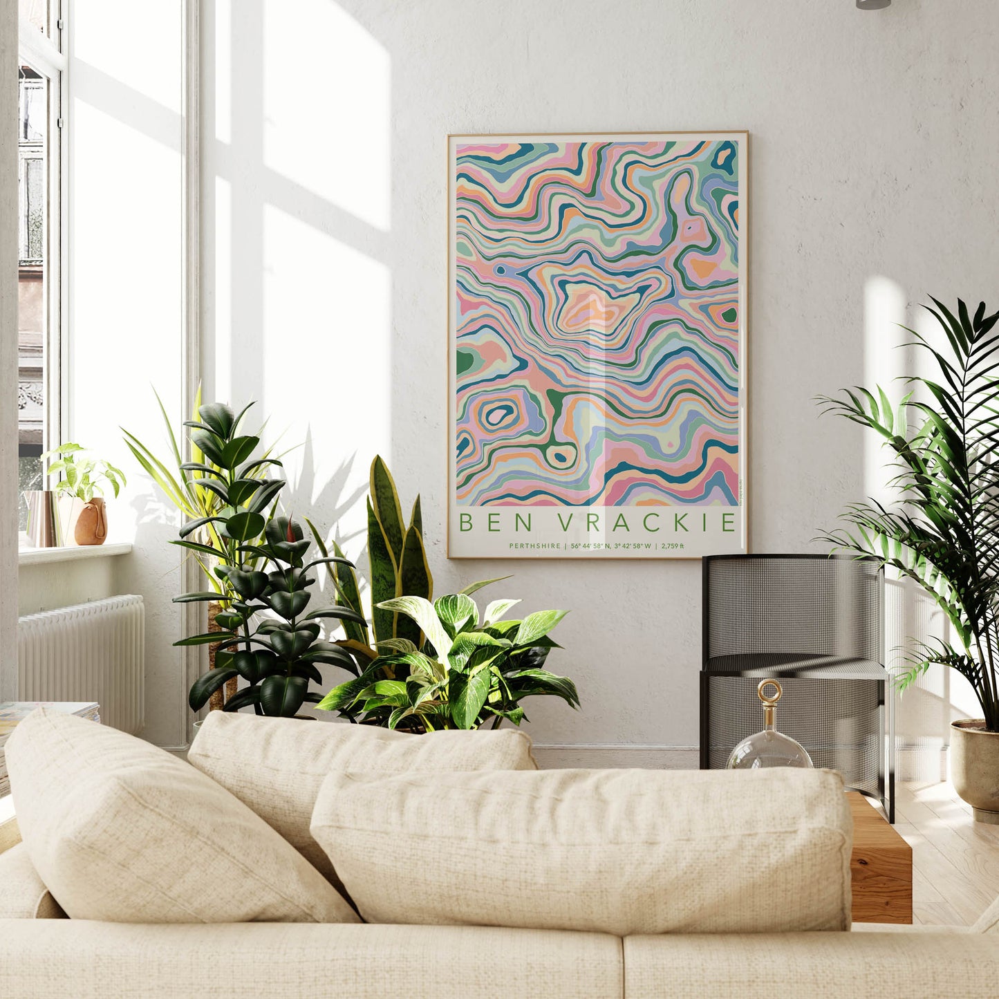 Ben Vrackie Colourful Topography Map Print