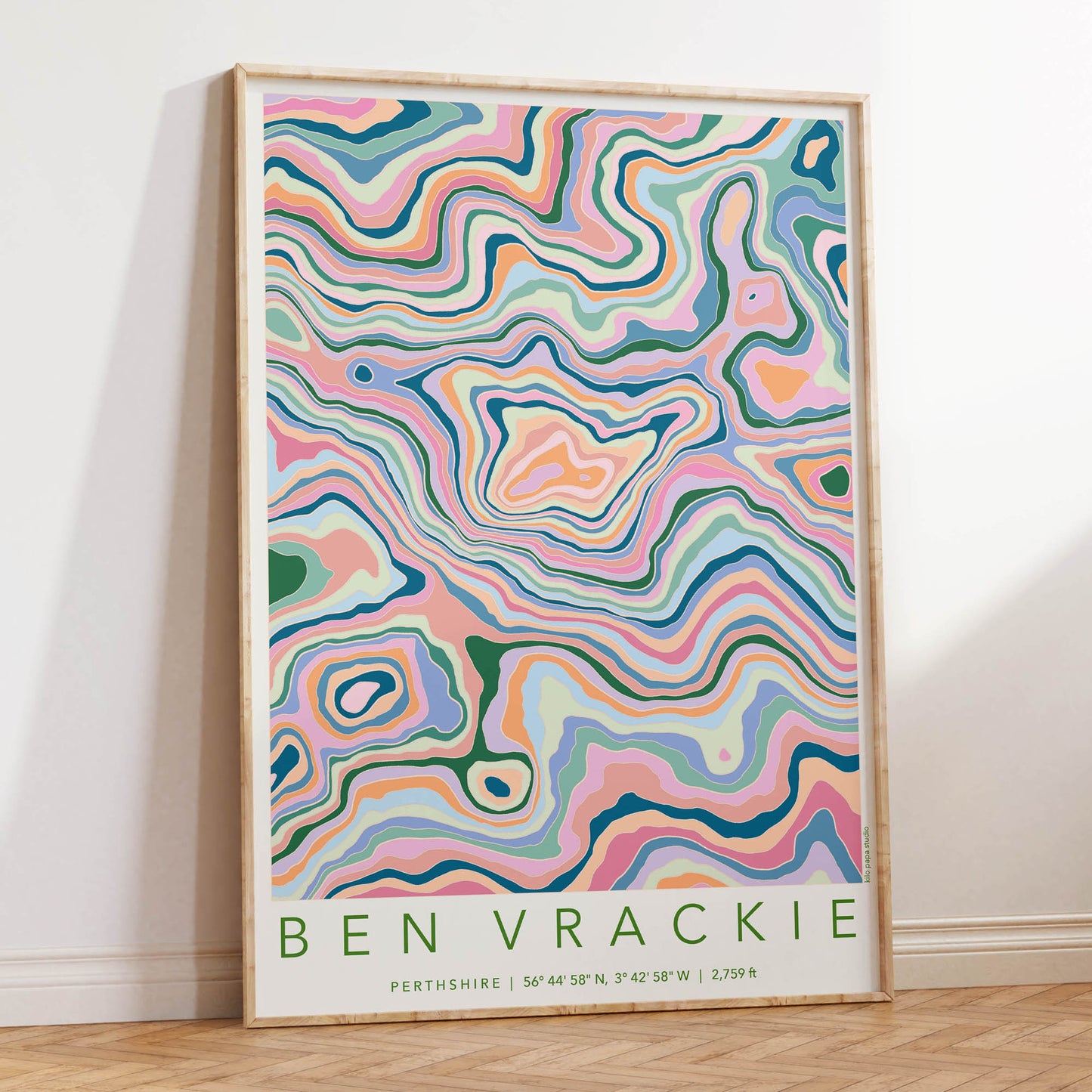 Ben Vrackie Colourful Topography Map Print