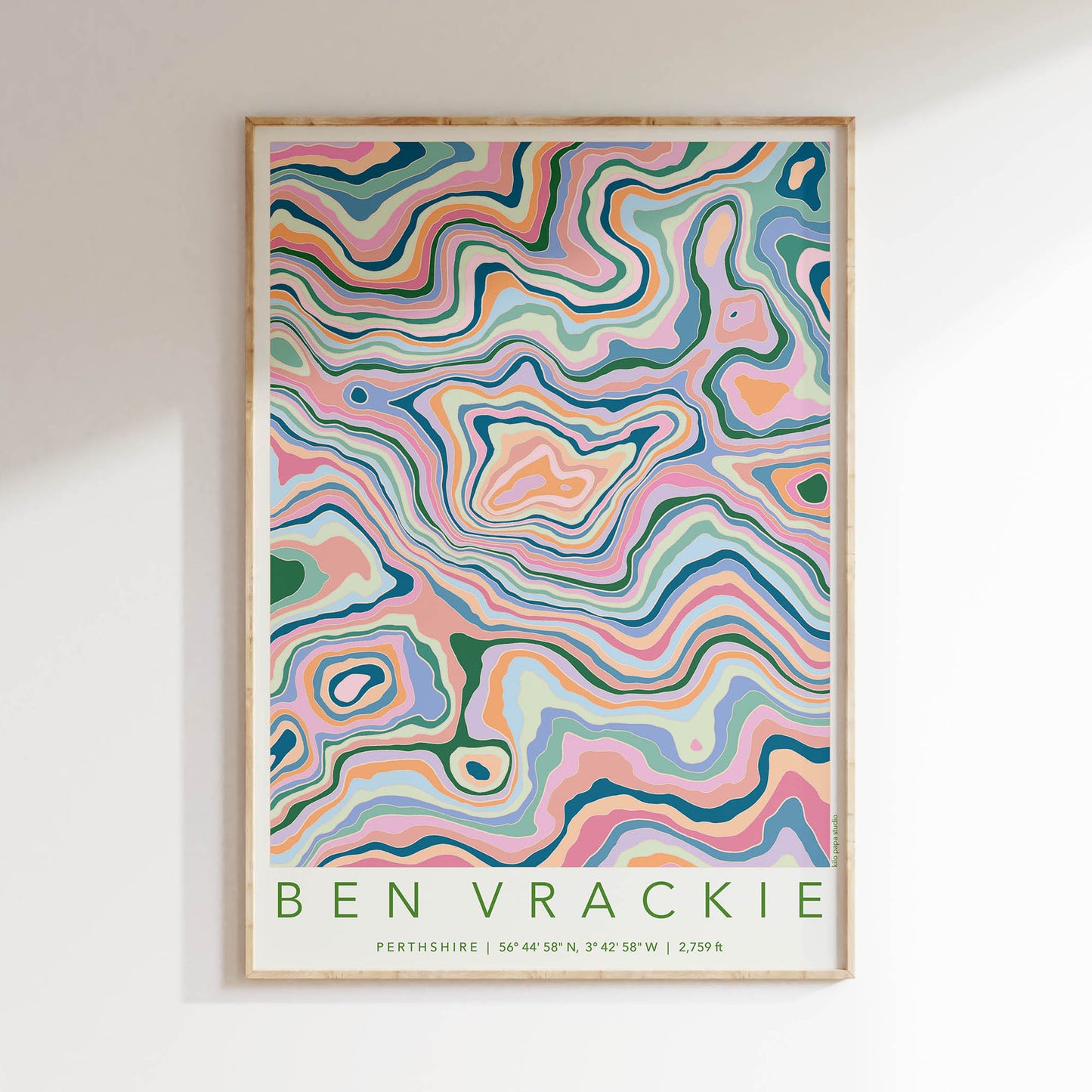 Ben Vrackie Colourful Topography Map Print