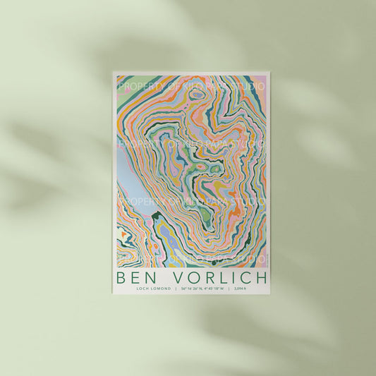 Ben Vorlich Loch Lomond Colourful Topography Map Print