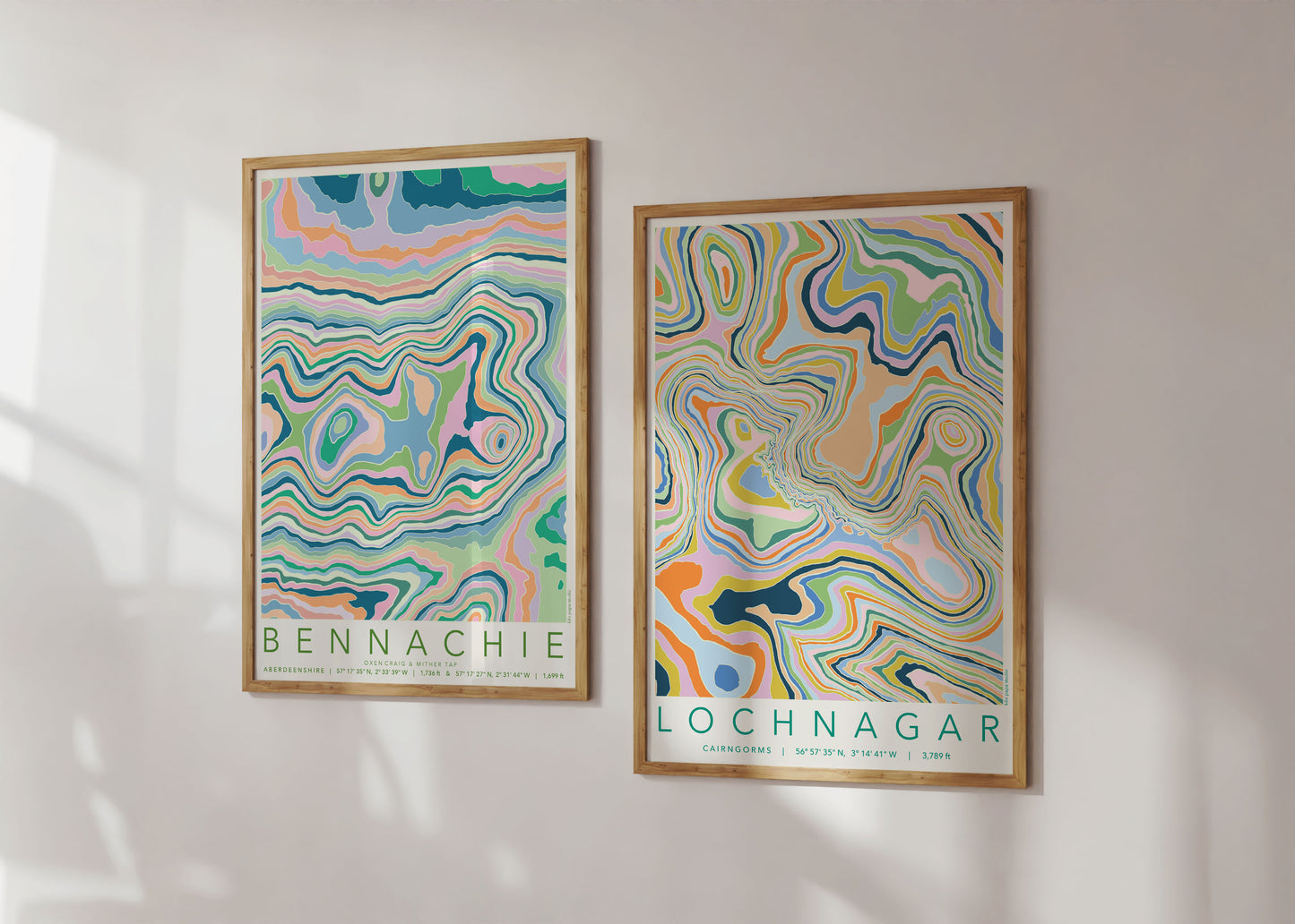 Bennachie Colourful Topography Map Print