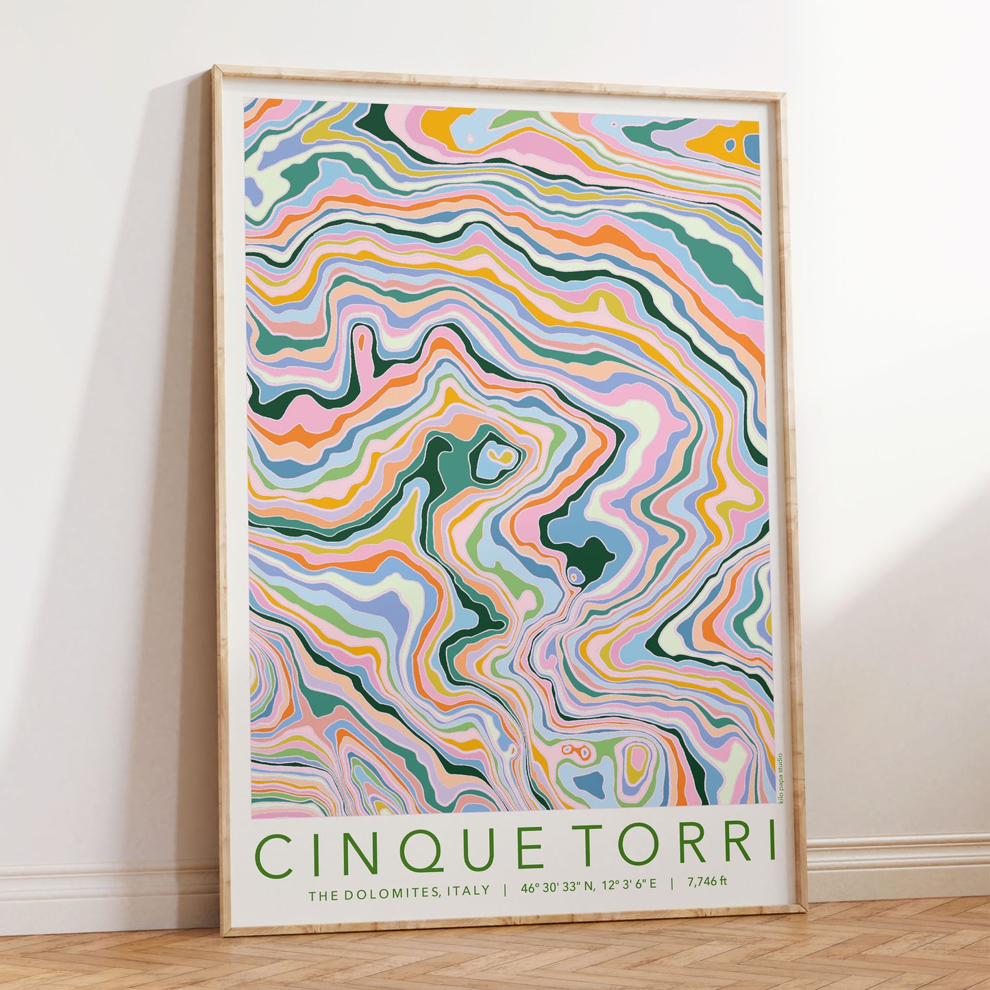 Cinque Torri Colourful Topography Map Print