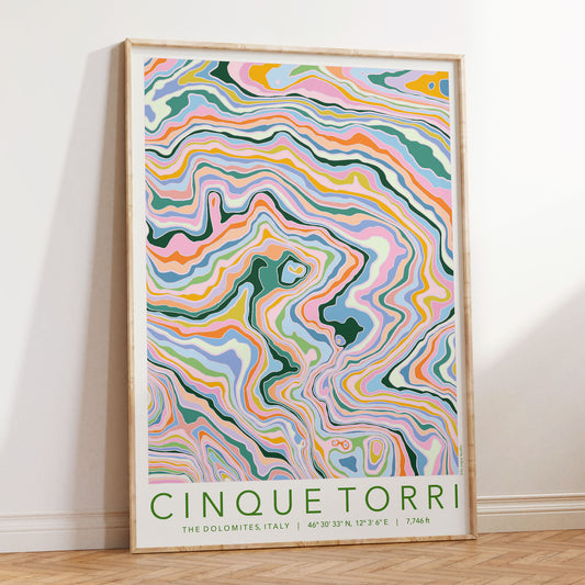 Cinque Torri Colourful Topography Map Print
