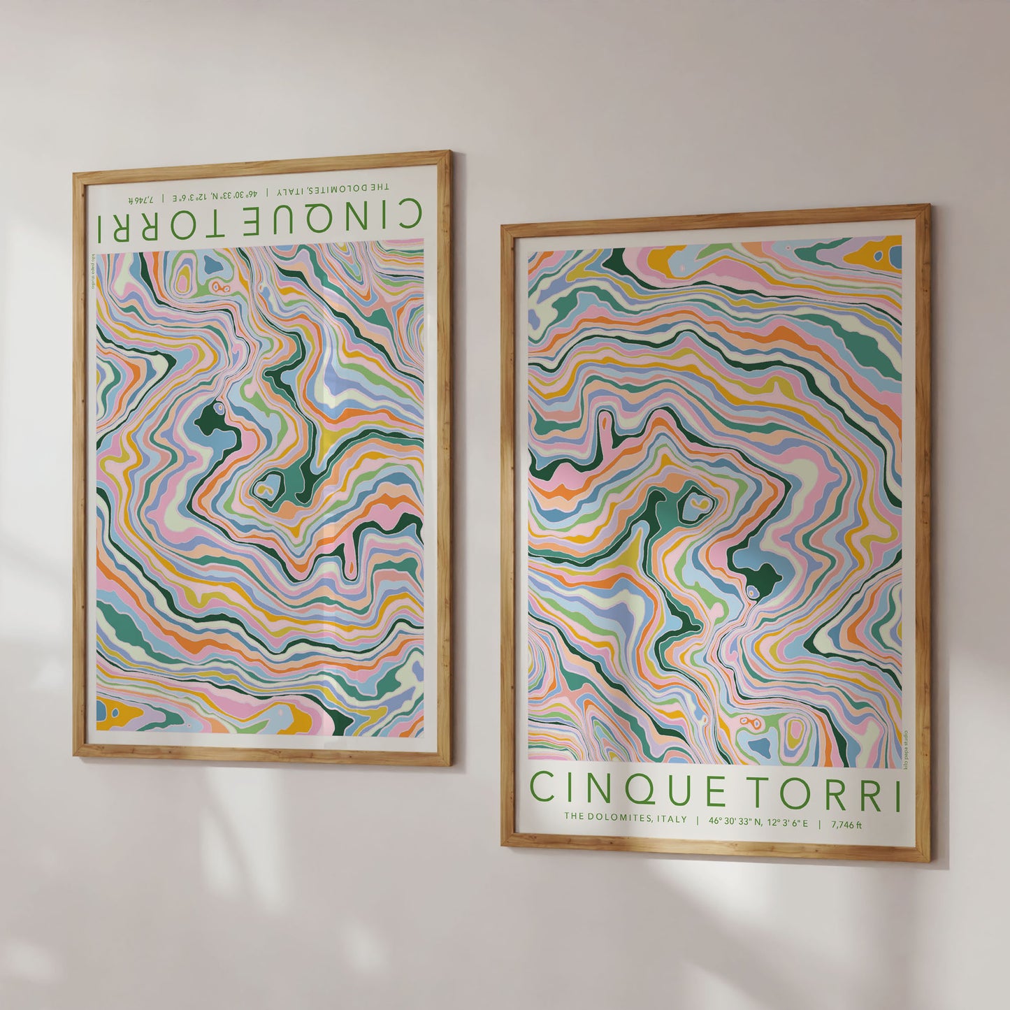 Cinque Torri Colourful Topography Map Print