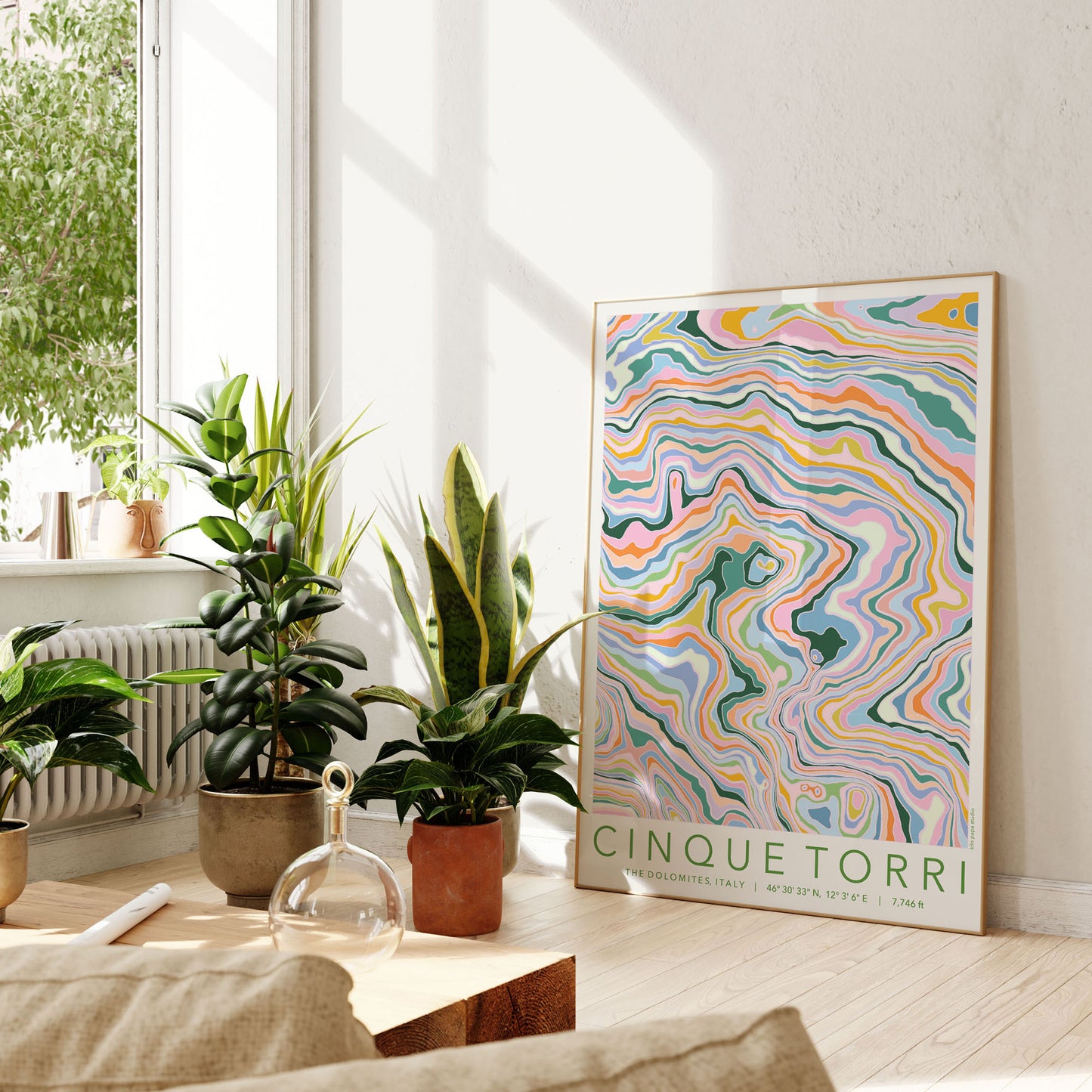 Cinque Torri Colourful Topography Map Print