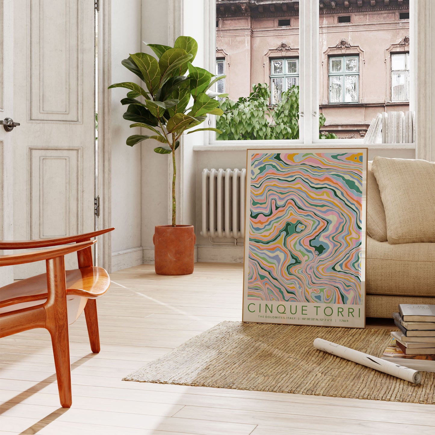 Cinque Torri Colourful Topography Map Print