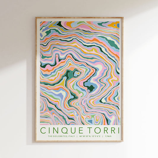 Cinque Torri Colourful Topography Map Print