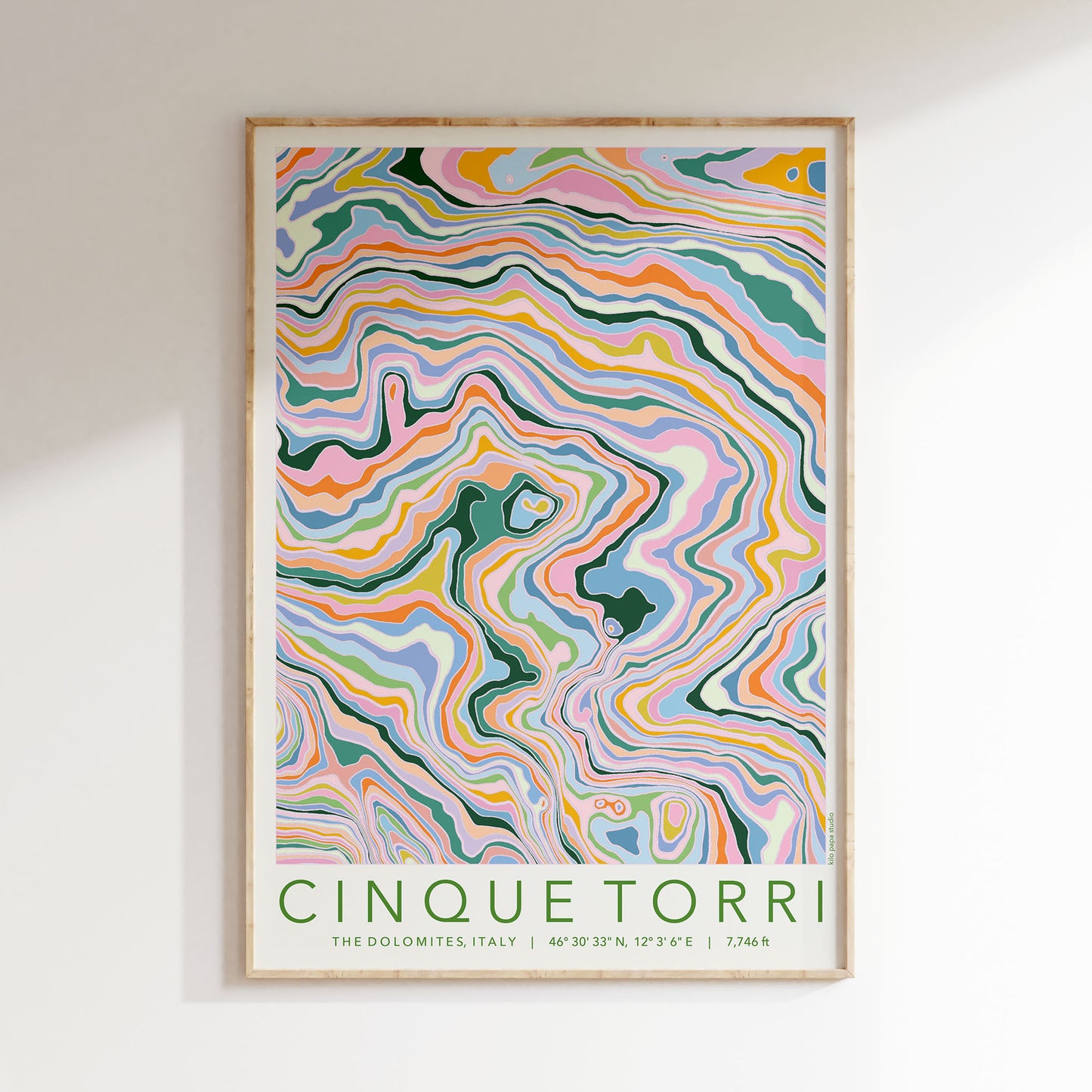 Cinque Torri Colourful Topography Map Print