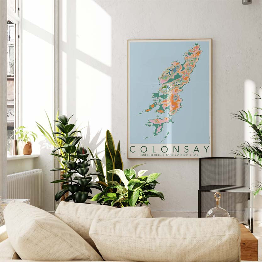 Colonsay Colourful Topography Map Print