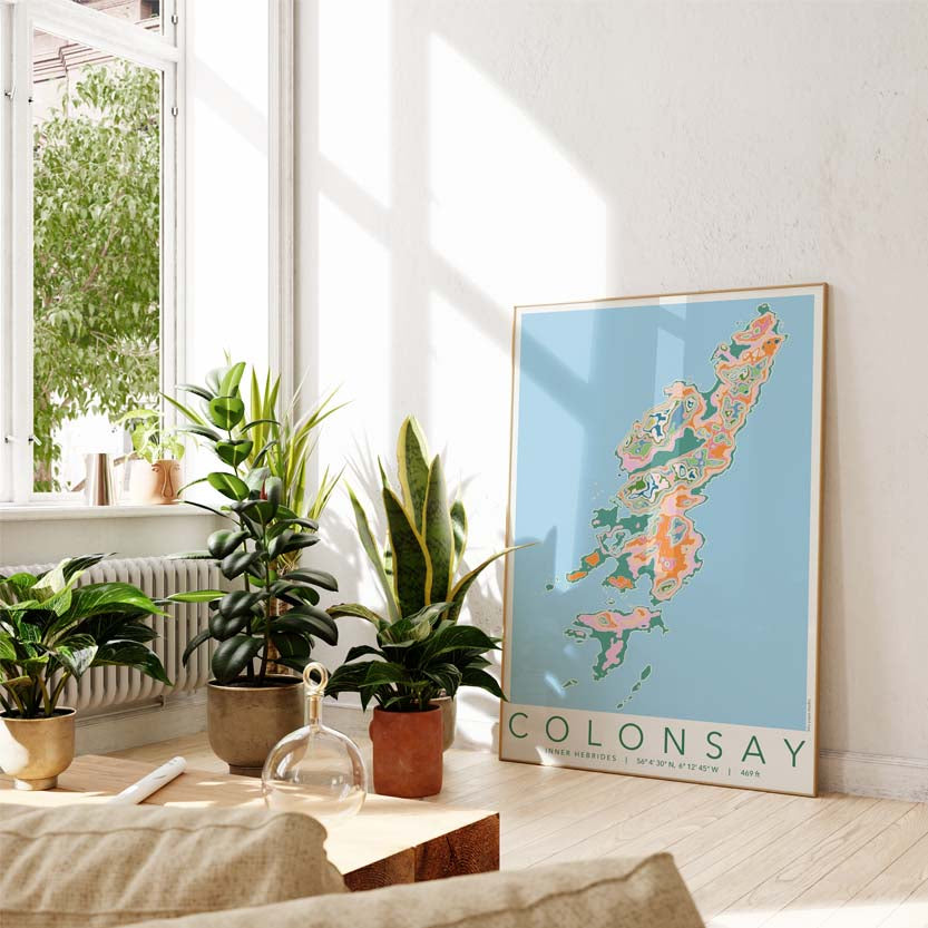 Colonsay Colourful Topography Map Print