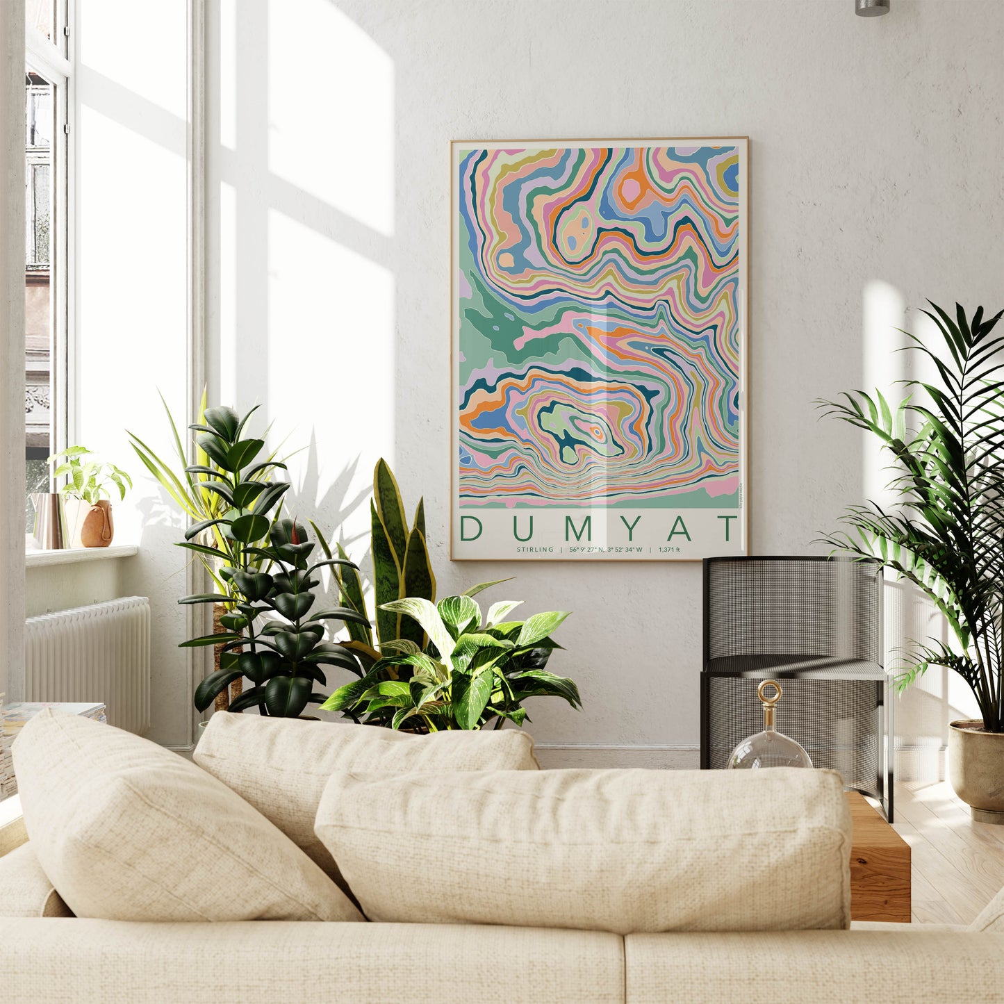 Dumyat Colourful Topography Map Print