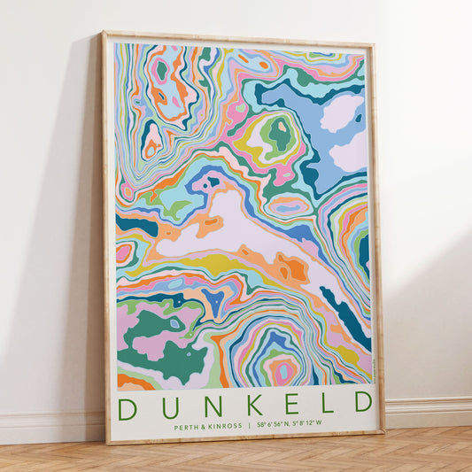 Dunkeld Colourful Topography Map Print