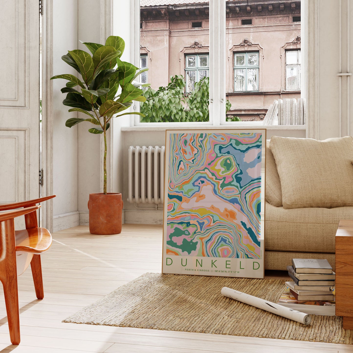 Dunkeld Colourful Topography Map Print