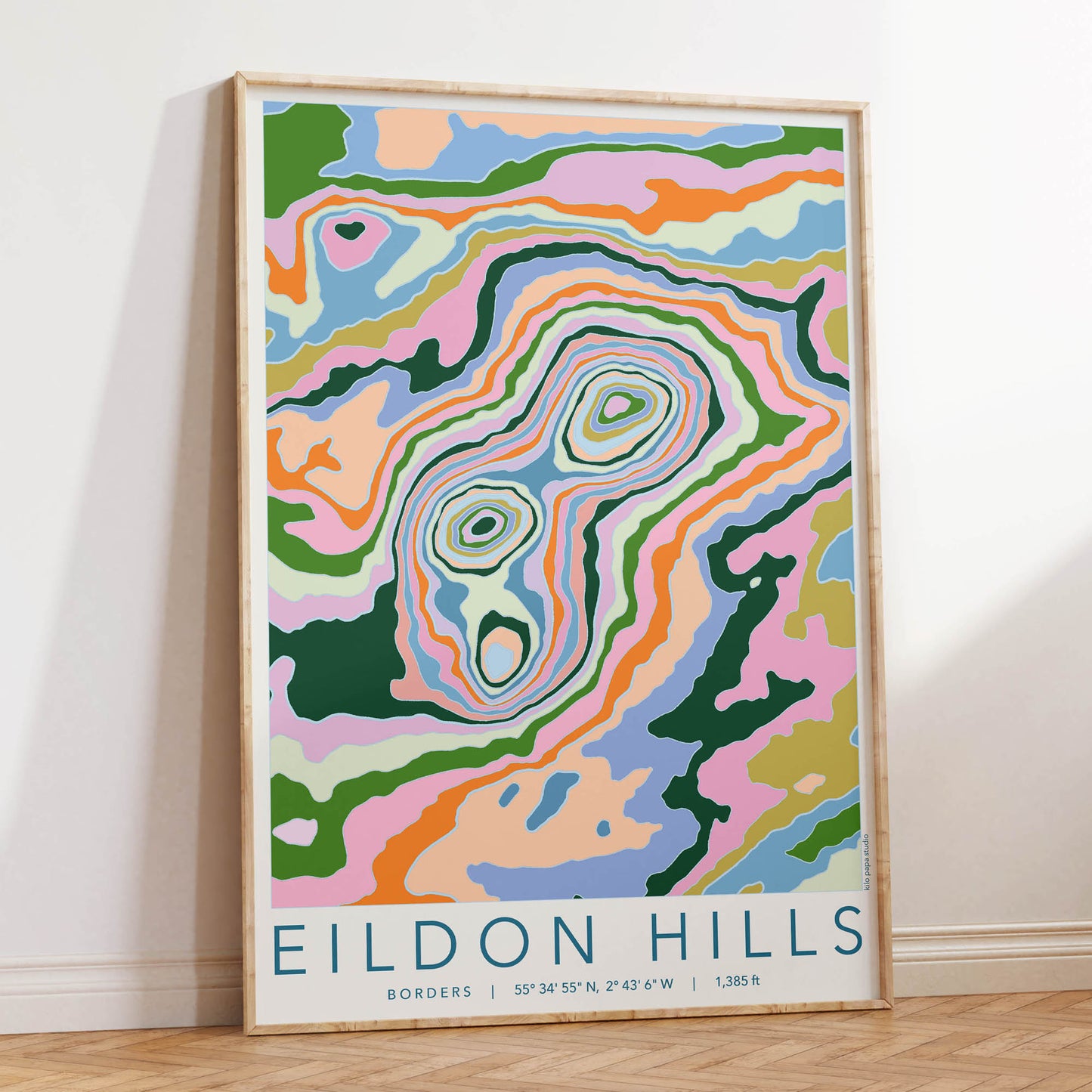 Eildon Hills Colourful Topography Map Print