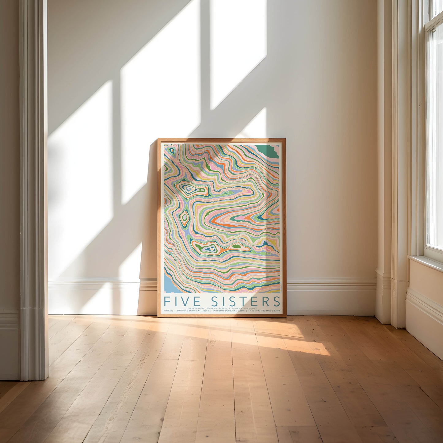 Five Sisters of Kintail Colourful Topography Map Print