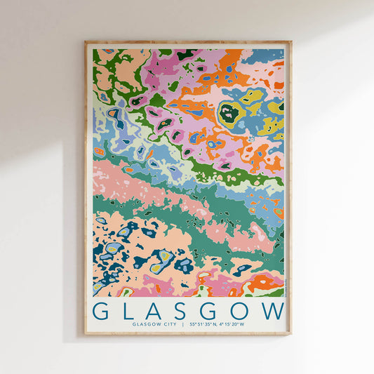 Glasgow Colourful Topography Map Print