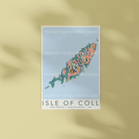 Isle of Coll Colourful Topography Map Print