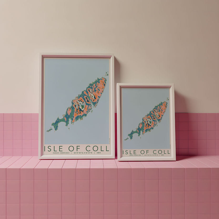 Isle of Coll Colourful Topography Map Print