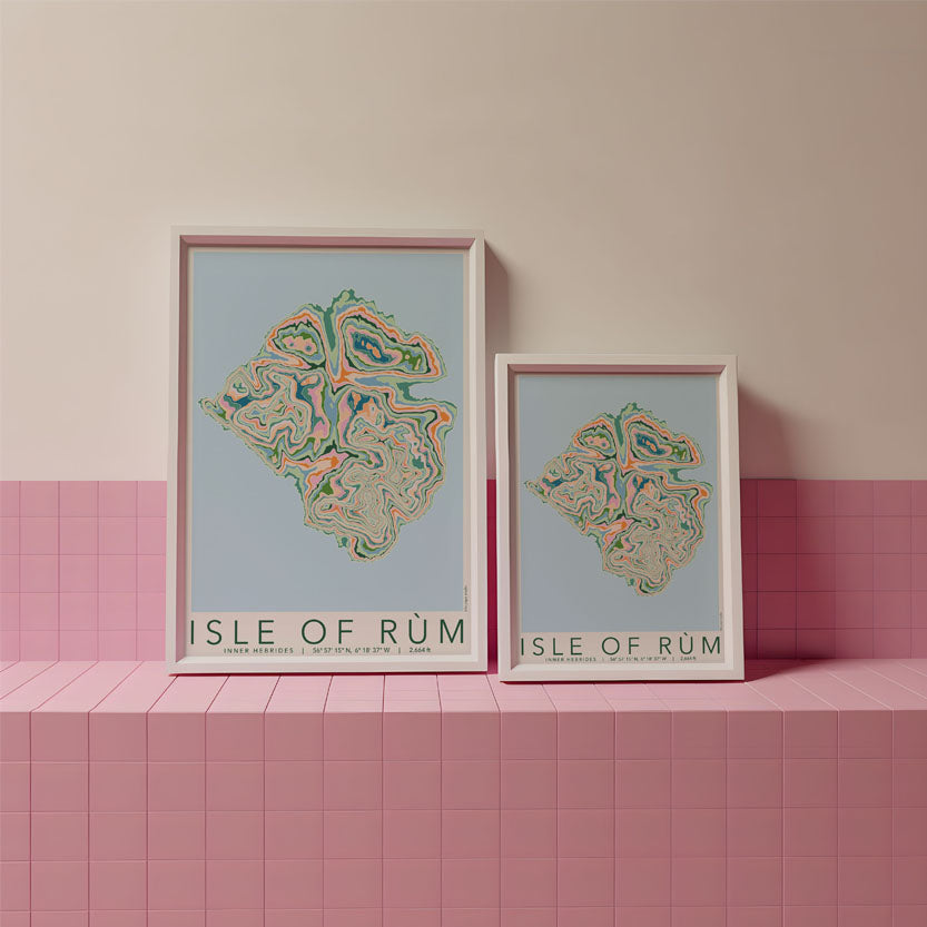 Isle of Rùm Colourful Topography Map Print