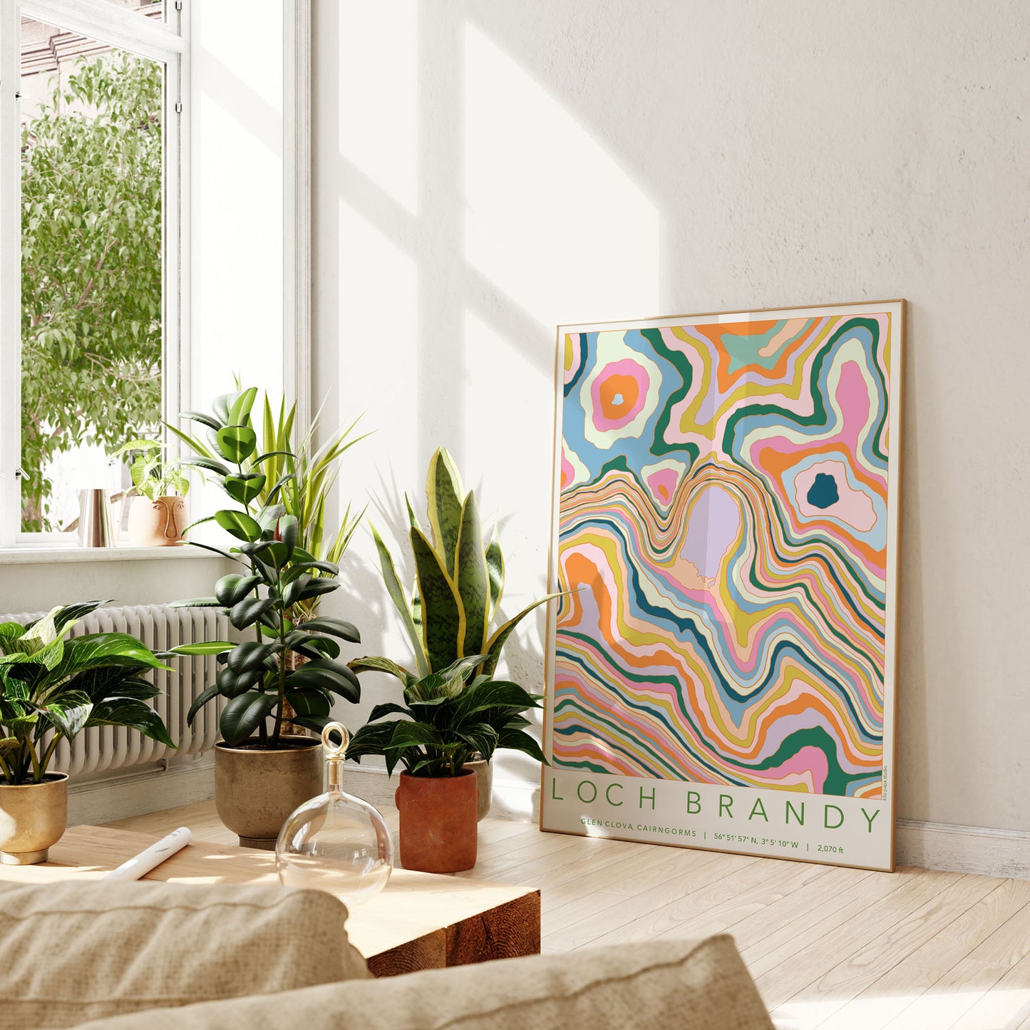 Loch Brandy Colourful Topography Map Print