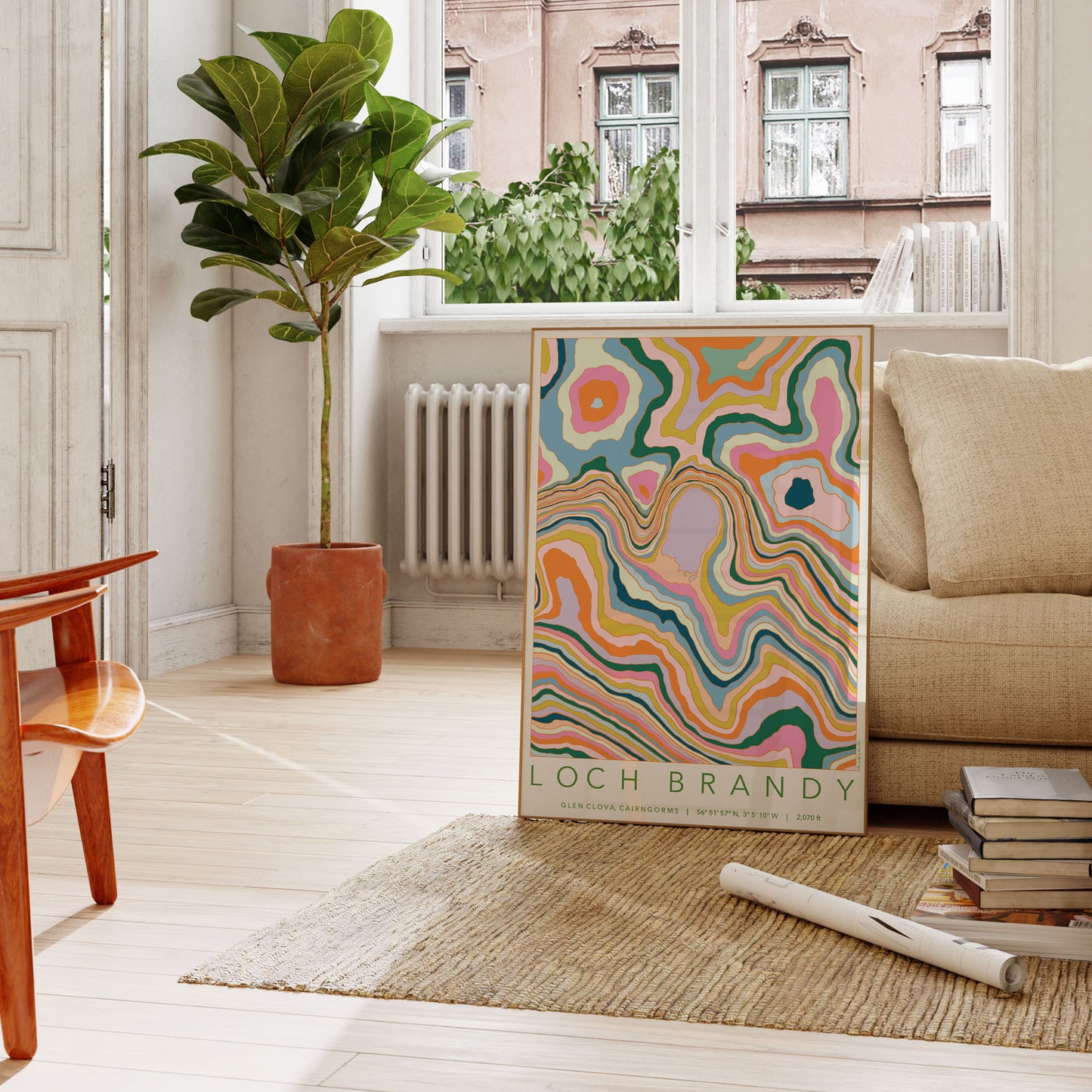 Loch Brandy Colourful Topography Map Print