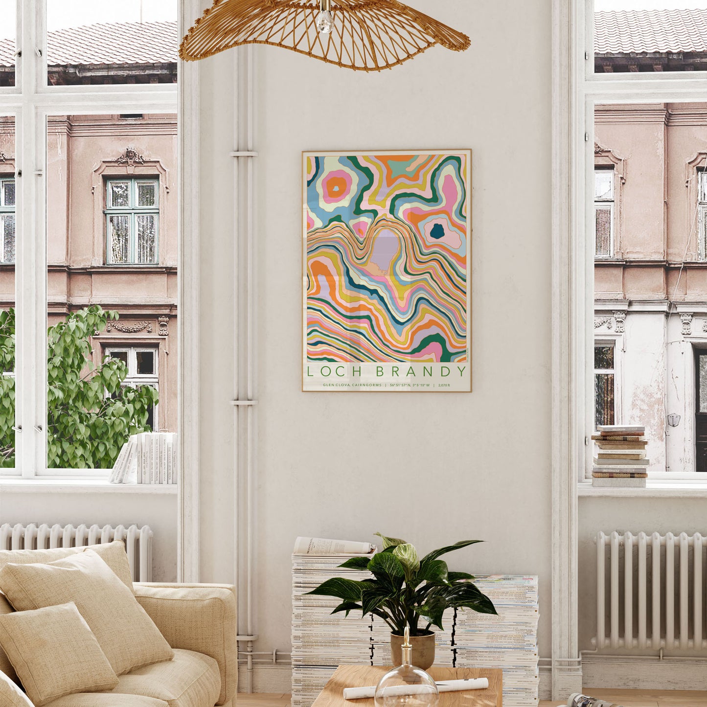 Loch Brandy Colourful Topography Map Print