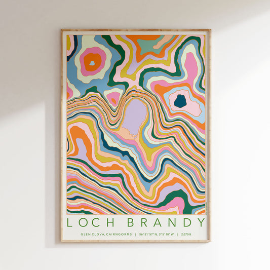 Loch Brandy Colourful Topography Map Print