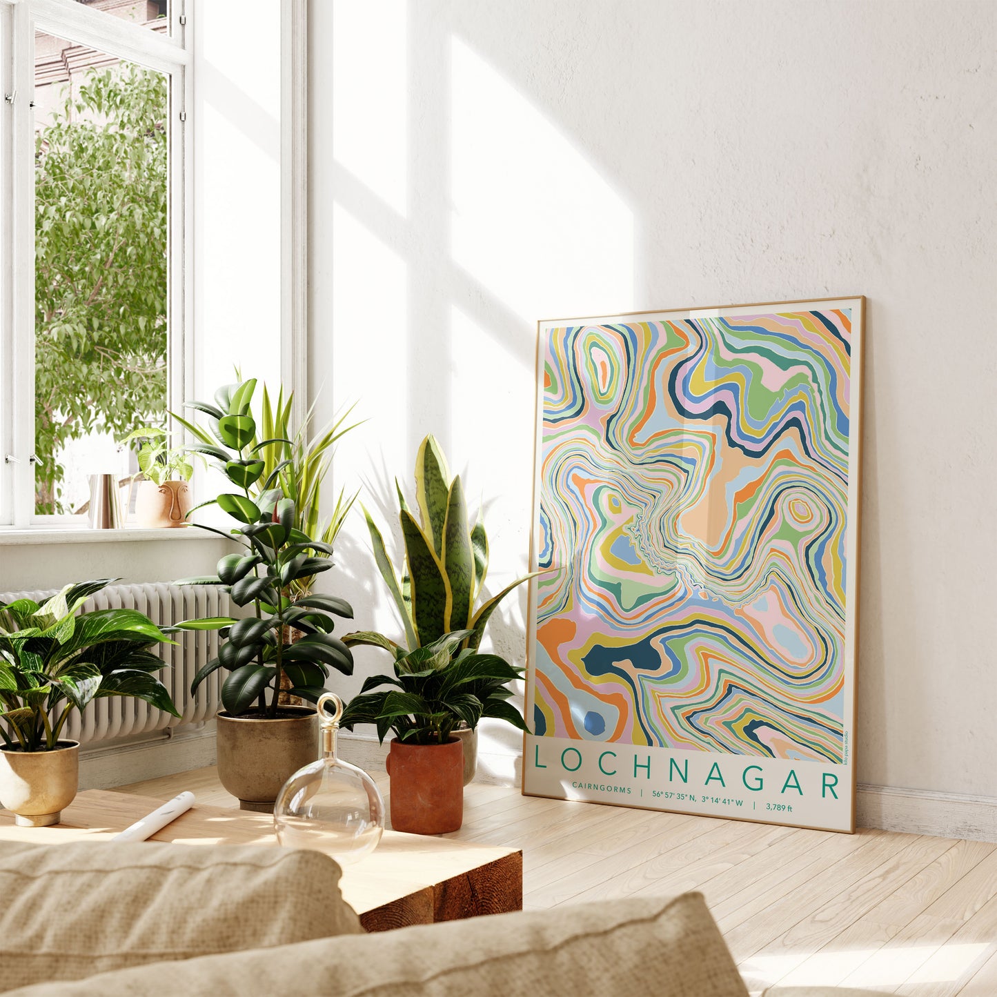 Lochnagar Colourful Topography Map Print