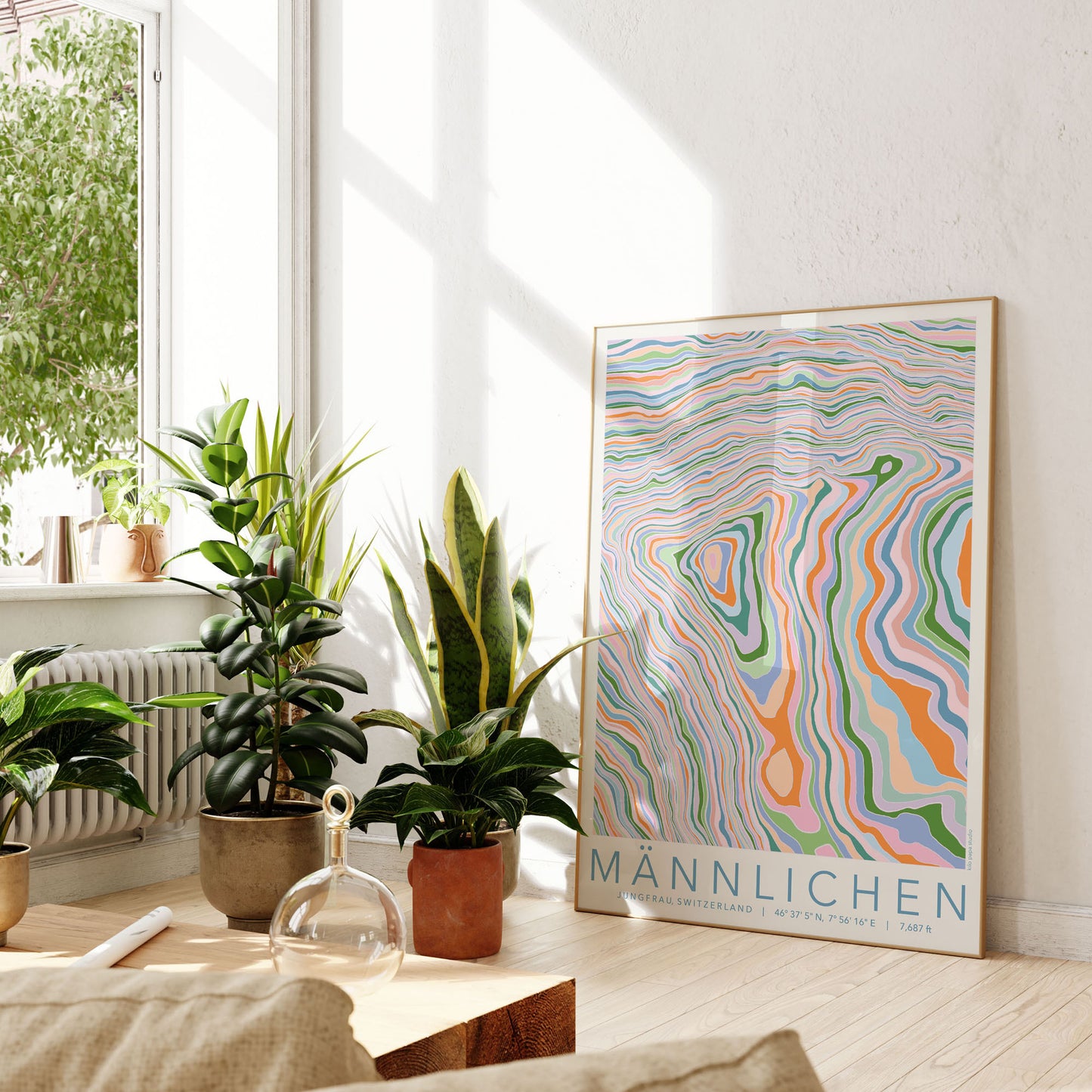 Männlichen Colourful Topography Map Print