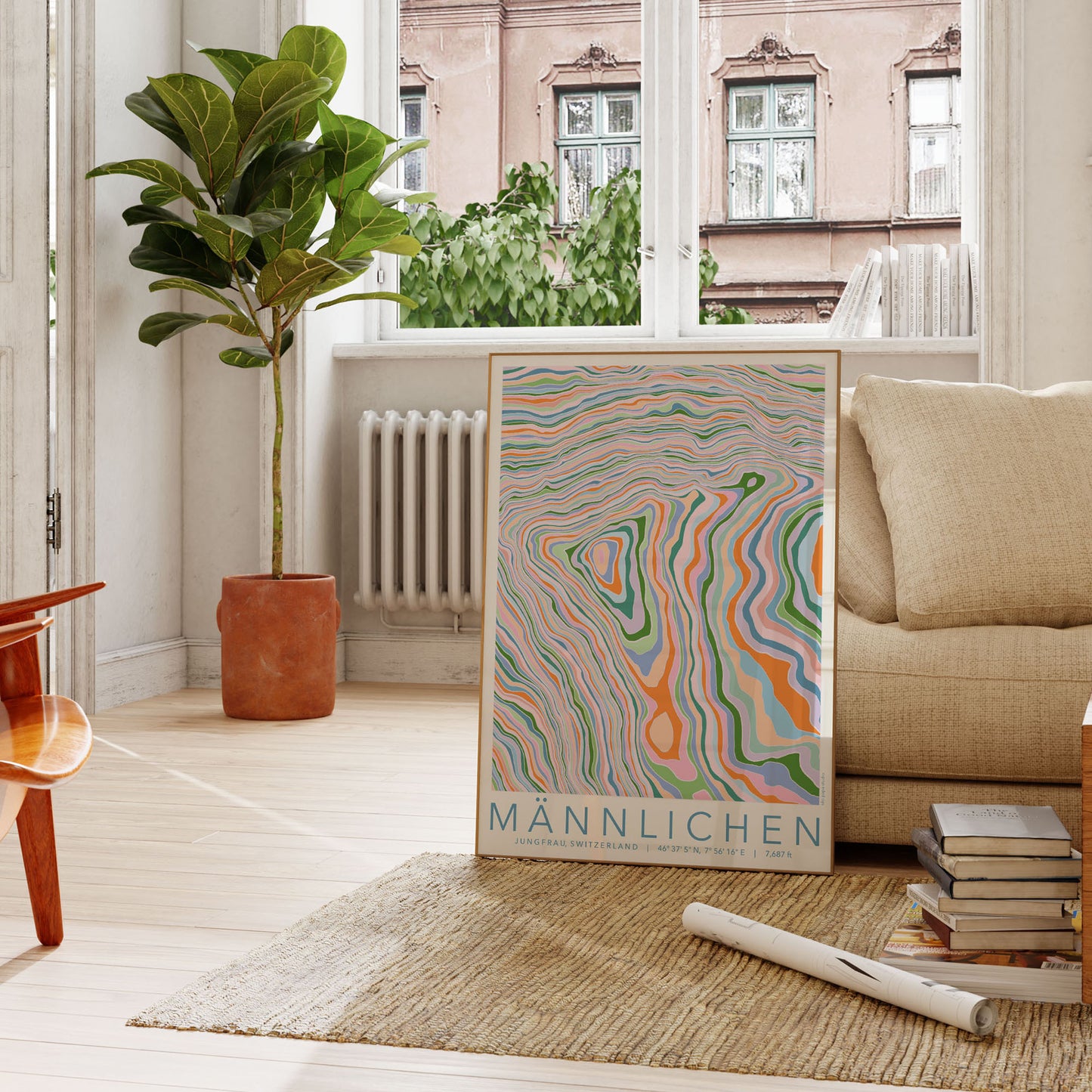 Männlichen Colourful Topography Map Print