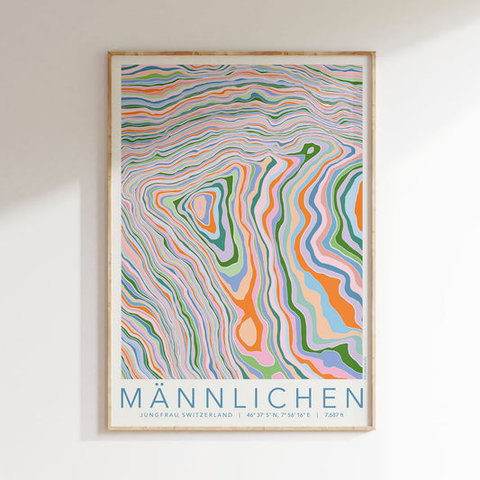 Männlichen Colourful Topography Map Print
