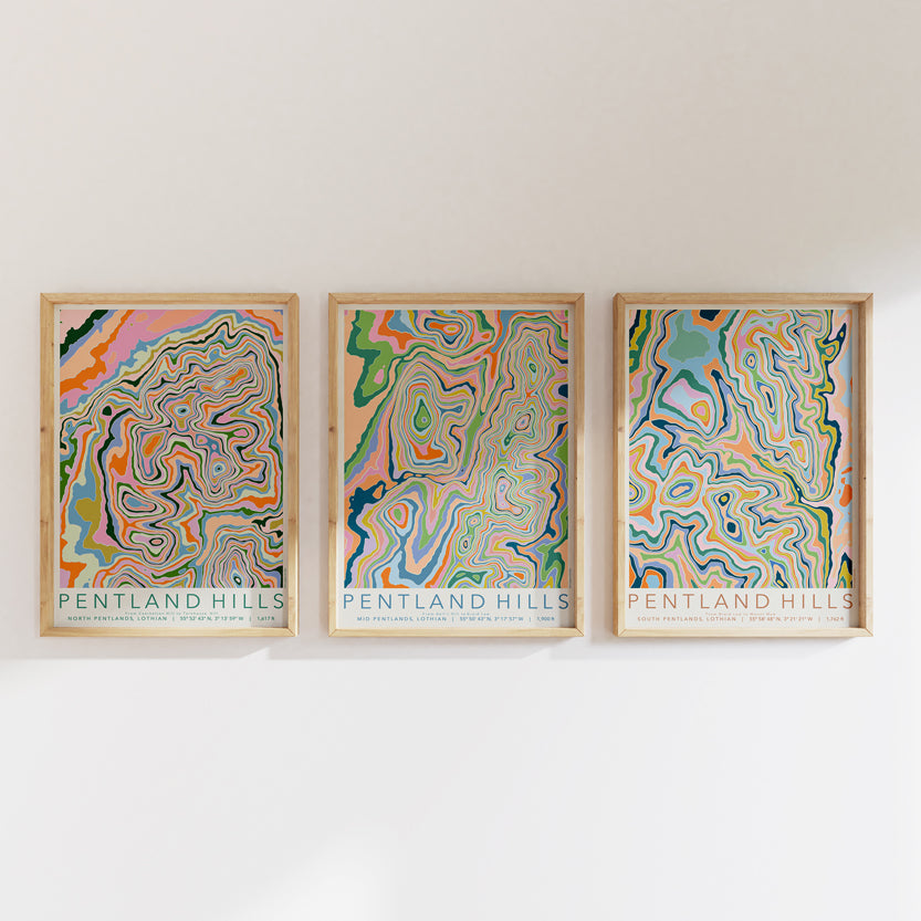 Pentland Hills (Mid) Colourful Topography Map Print