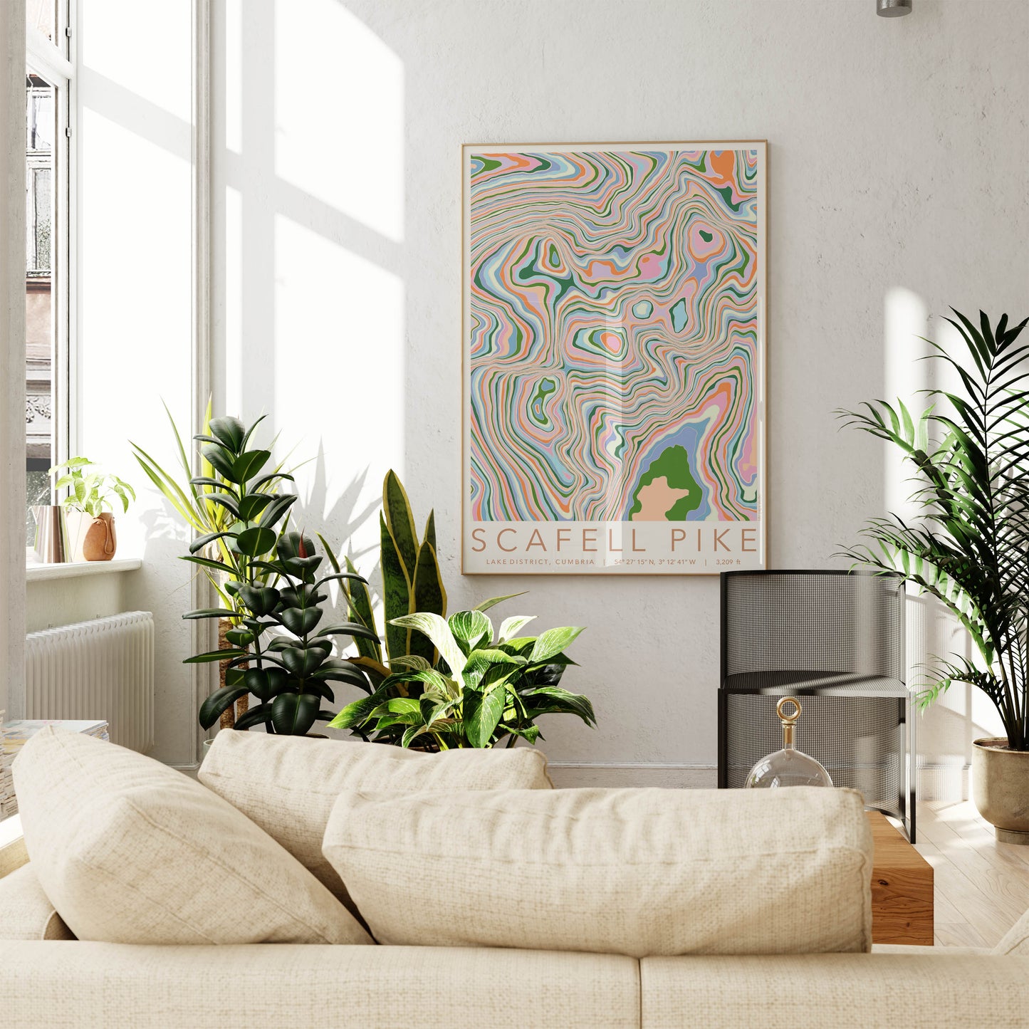 Scafell Pike Colourful Topography Map Print