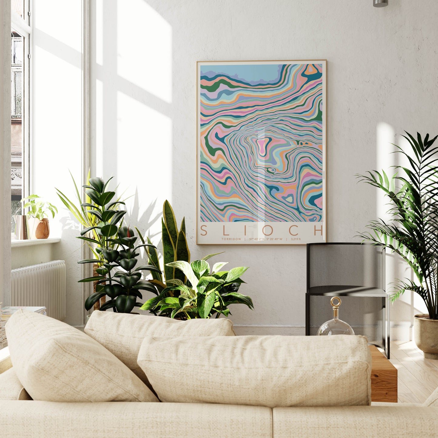 Slioch Colourful Topography Map Print