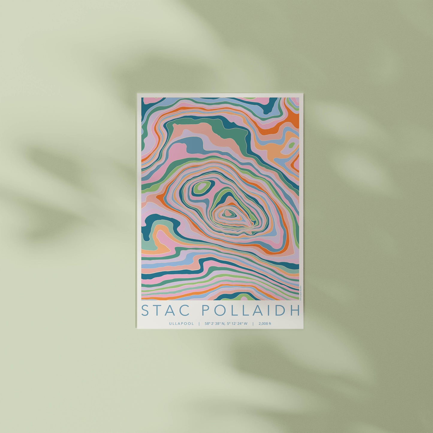 Stac Pollaidh Colourful Topography Map Print
