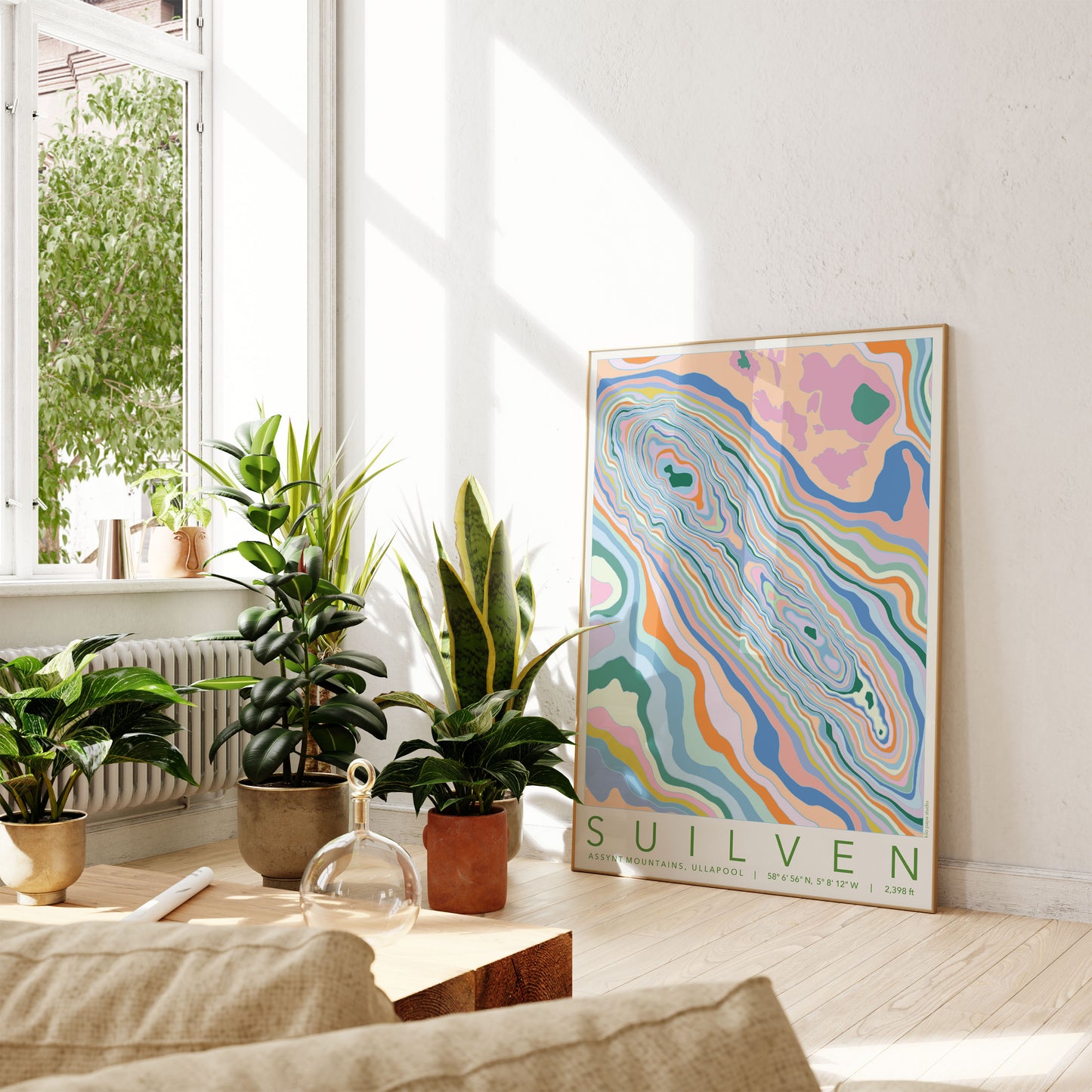 Suilven Colourful Topography Map Print